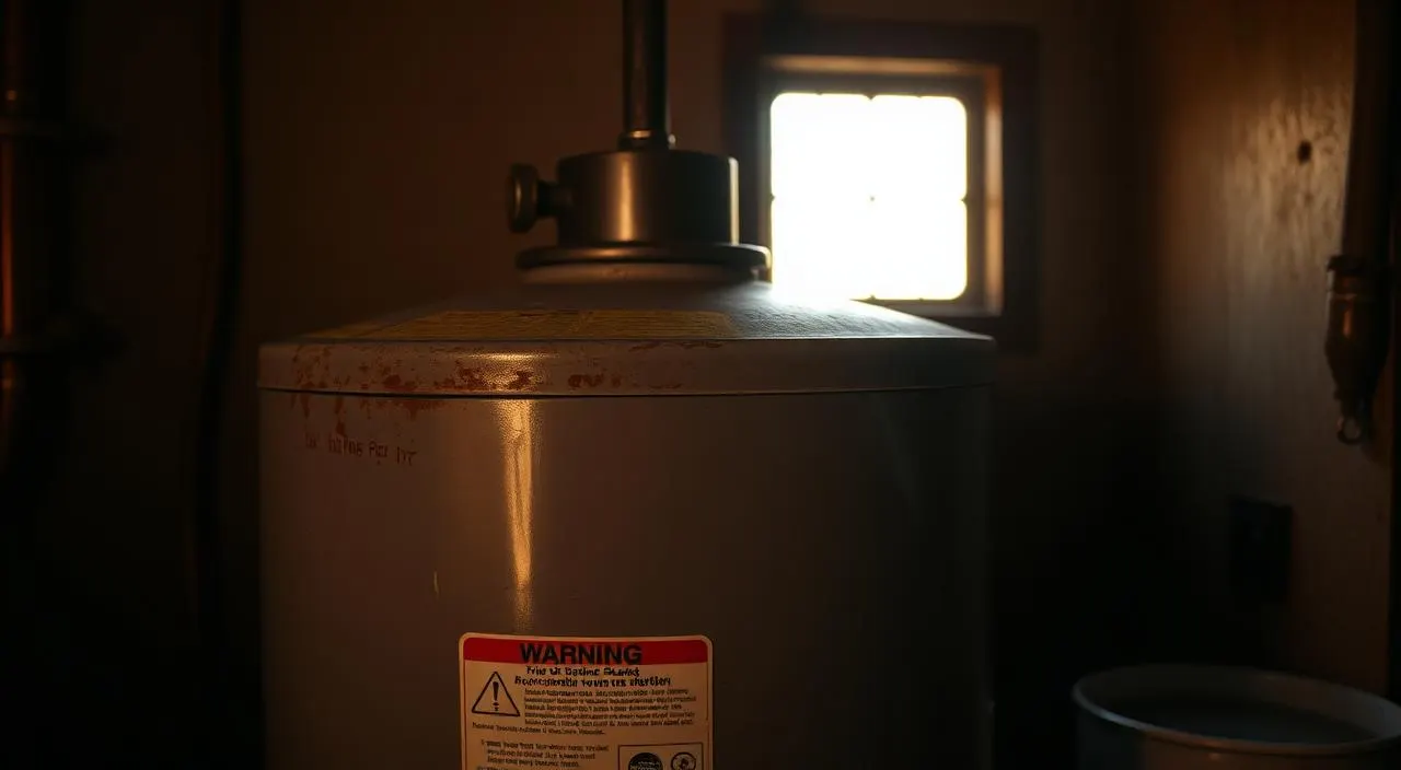 Aging residential water heater with rust streaks in an Albuquerque garage — water heater lifespan in New Mexico