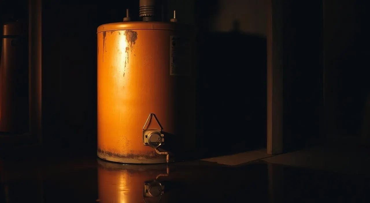 Leaking residential water heater with a small puddle on the garage floor — Albuquerque water heater leak diagnosis